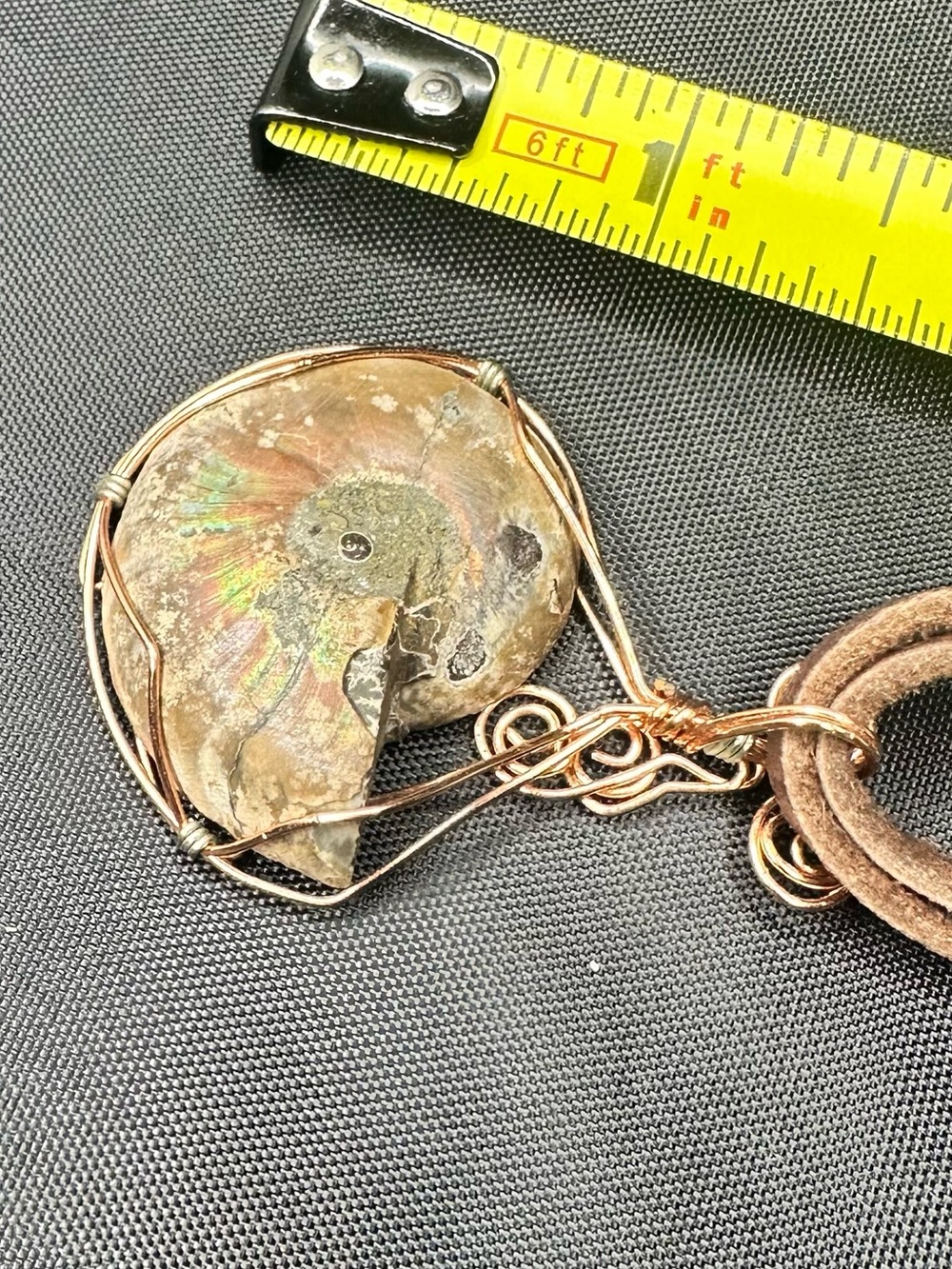 Ammonite Fossil Pendant Necklace Wire Wrapped Copper Tone Handmade Artisan Boho - Picture 8 of 8
